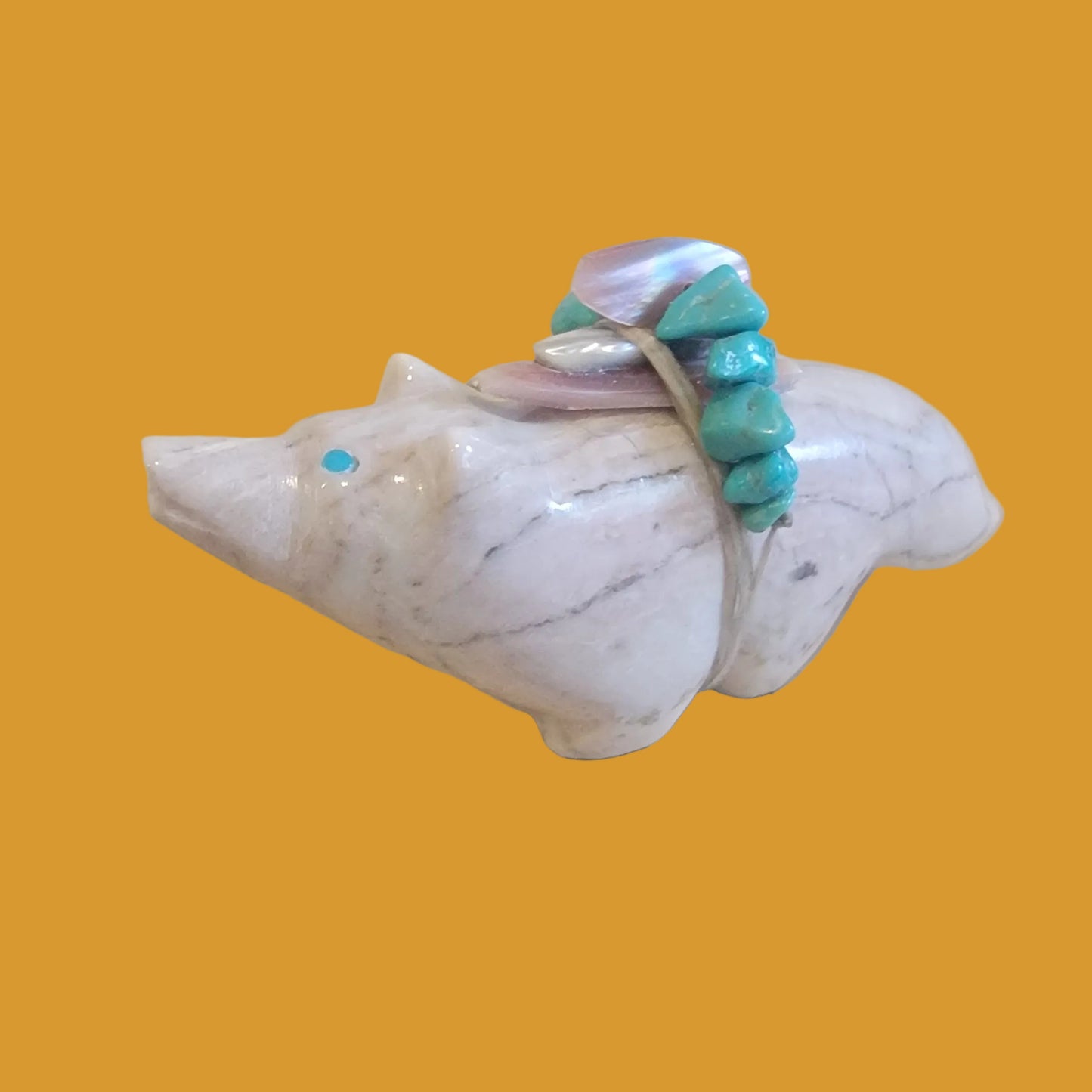 Serpentine Wolf w/ Fancy Turquoise Nugget Bundle Zuni Fetish
