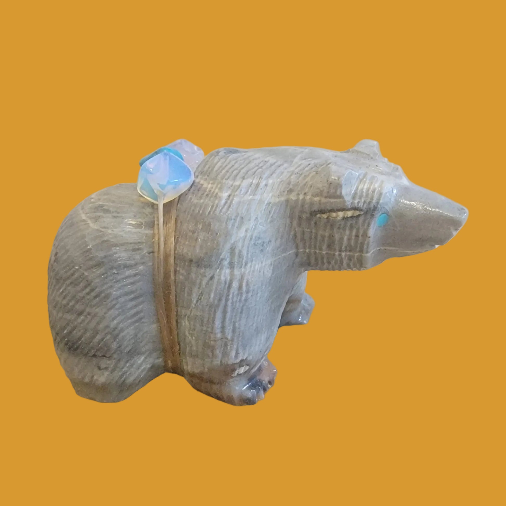 Pretty Picasso Marble Bear w/ Opalite Crystal Pack Zuni Fetish