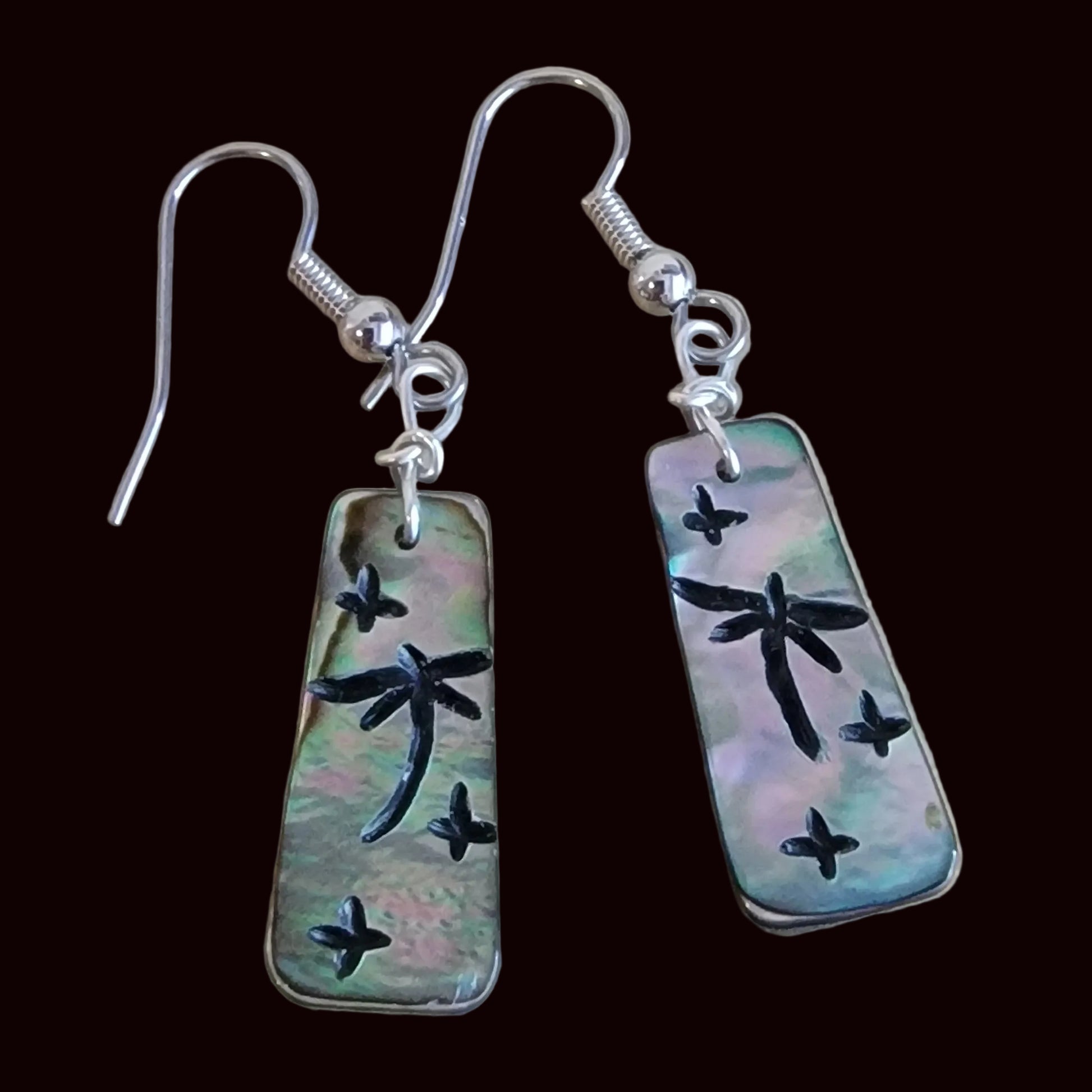 Zuni Abalone Shell Dragonfly Zuni Fetish Earrings