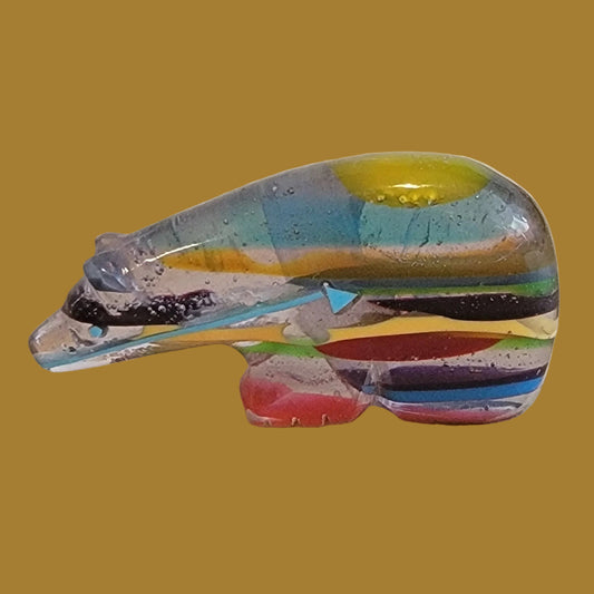 Colorful and Cool Long Necked Surfite Zuni Fetish Medicine Bear