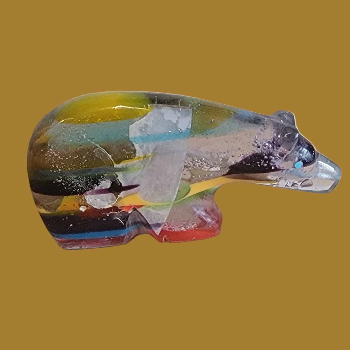 Colorful and Cool Long Necked Surfite Zuni Fetish Medicine Bear