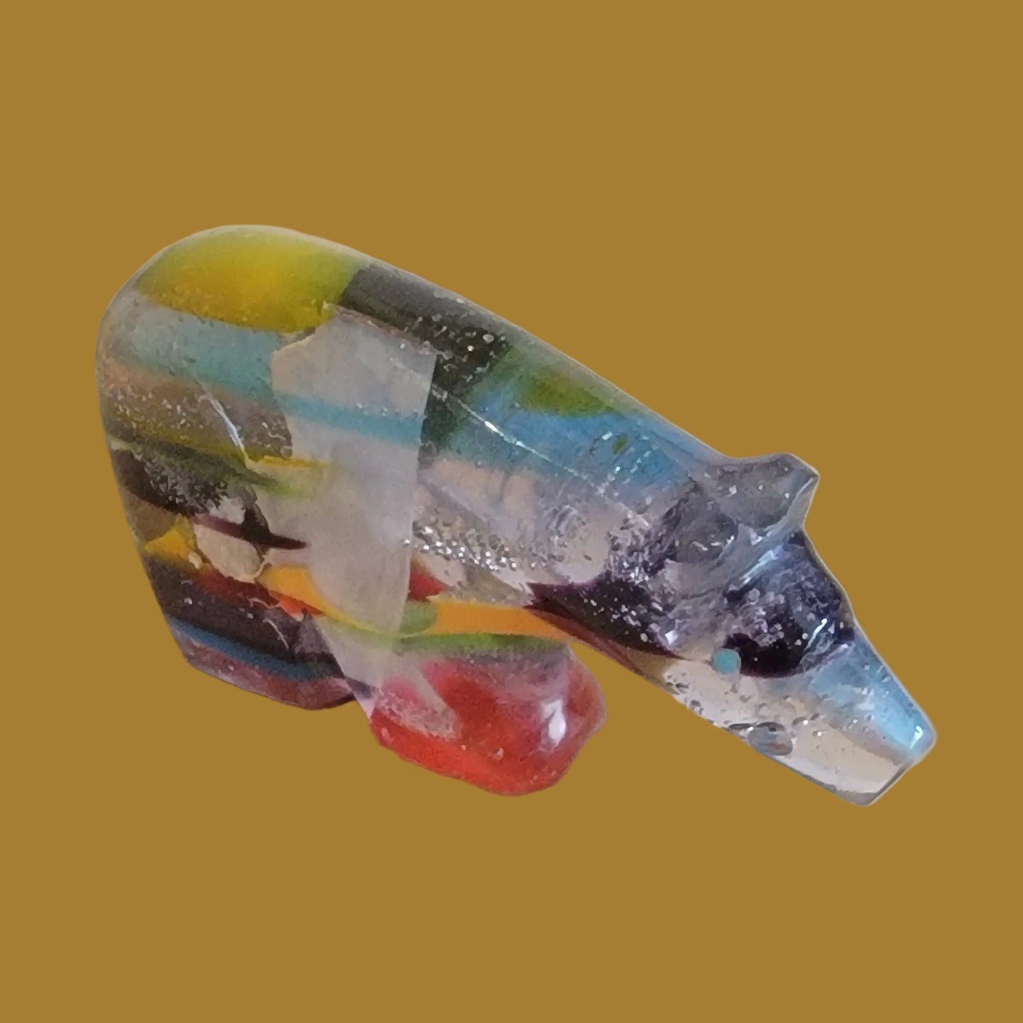 Colorful and Cool Long Necked Surfite Zuni Fetish Medicine Bear