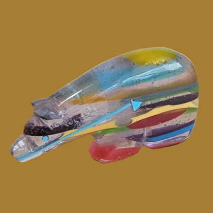 Colorful and Cool Long Necked Surfite Zuni Fetish Medicine Bear
