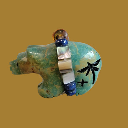 Campo Frio Turquoise Bear w/Fancy Bundle Zuni Fetish