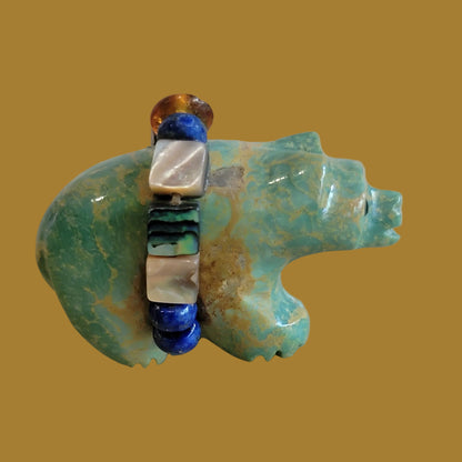 Campo Frio Turquoise Bear w/Fancy Bundle Zuni Fetish