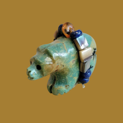 Campo Frio Turquoise Bear w/Fancy Bundle Zuni Fetish