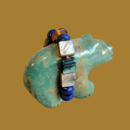 Campo Frio Turquoise Bear w/Fancy Bundle Zuni Fetish