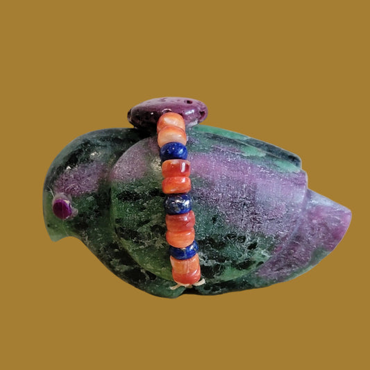 Ruby in Zoesite Colorful Messenger Bird Zuni Fetish