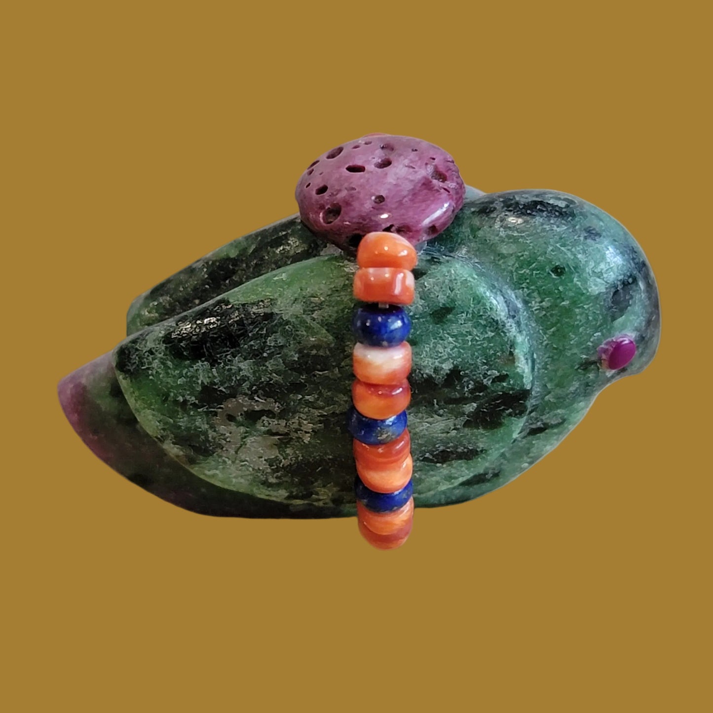 Ruby in Zoesite Colorful Messenger Bird Zuni Fetish