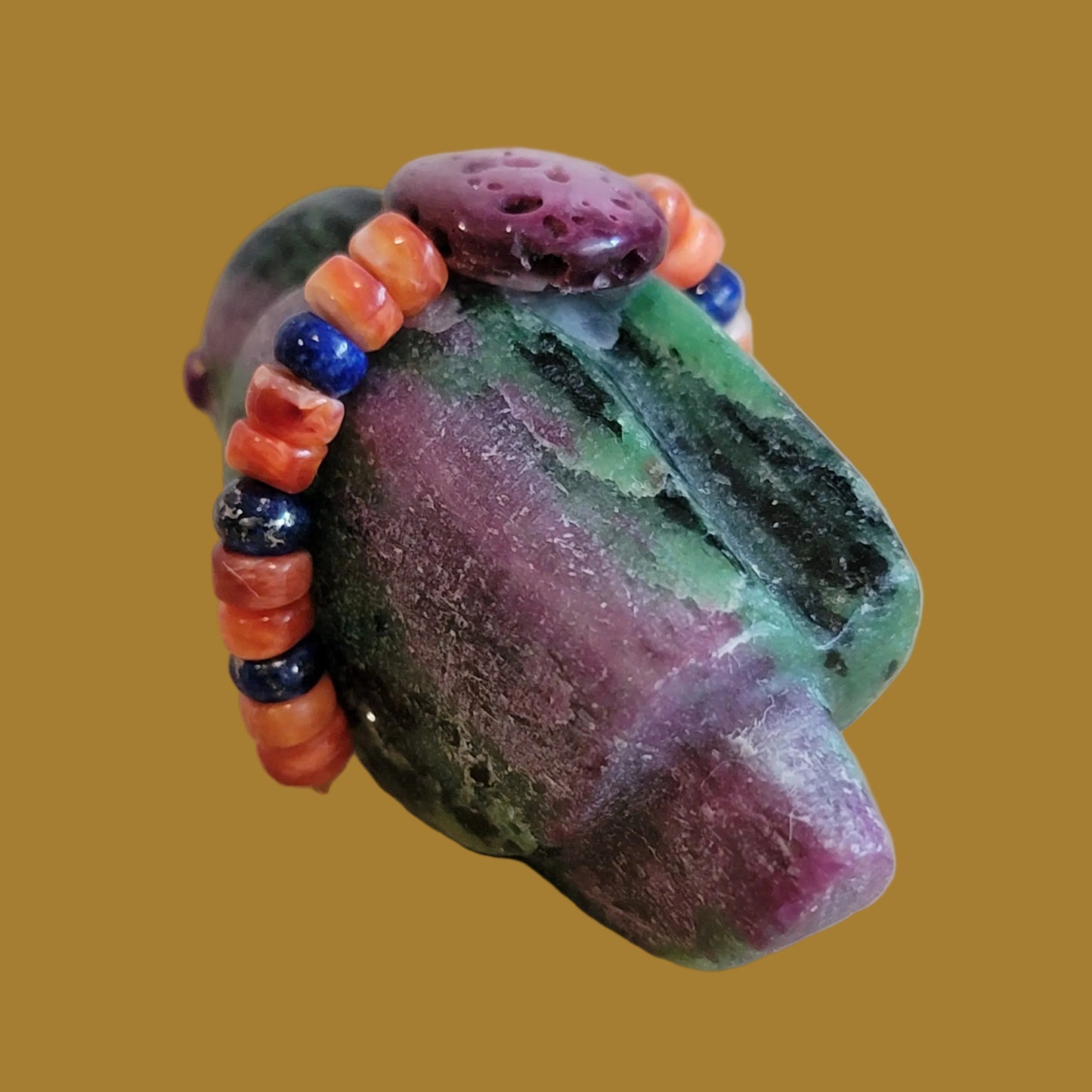 Ruby in Zoesite Colorful Messenger Bird Zuni Fetish
