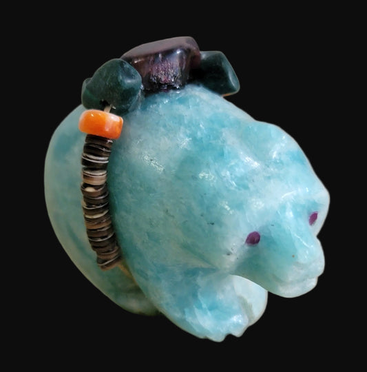Elegant Amazonite Bear w/Pretty Offering Zuni Fetish