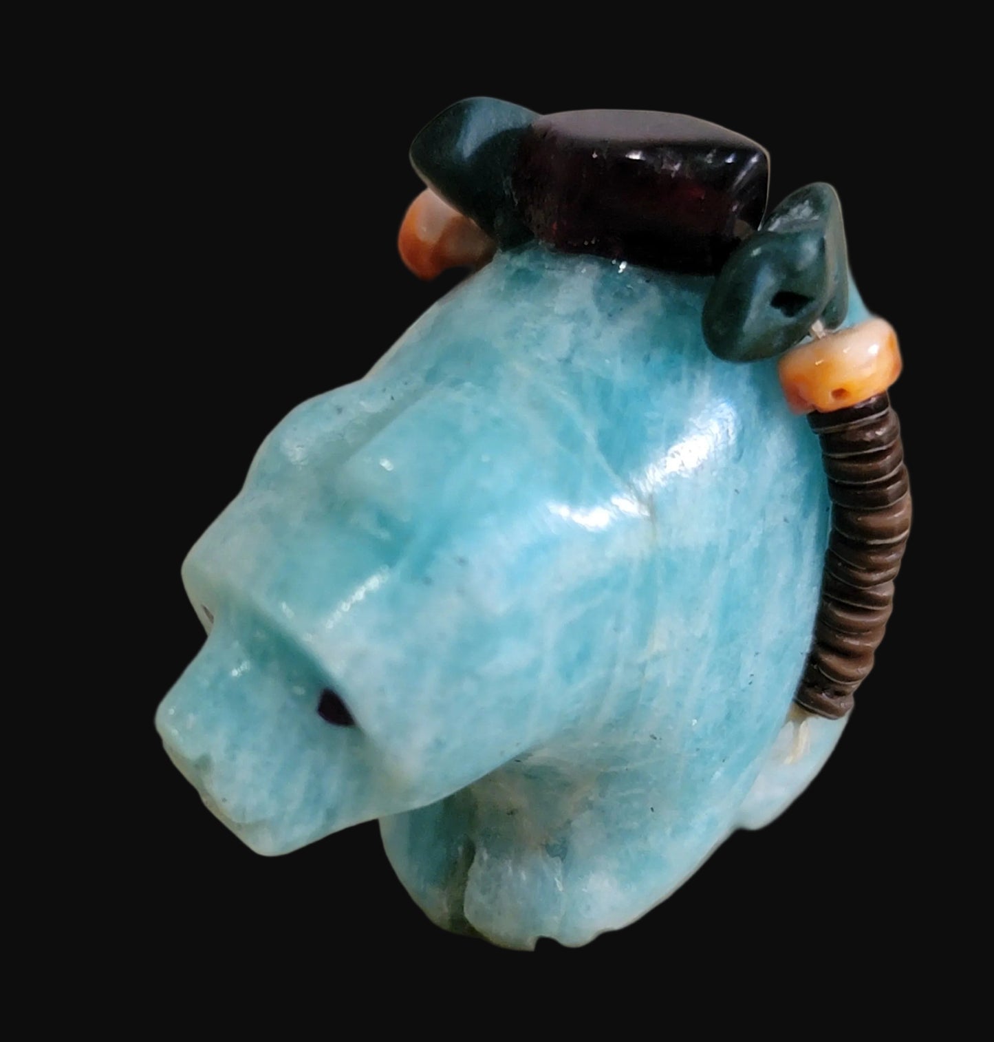 Elegant Amazonite Bear w/Pretty Offering Zuni Fetish