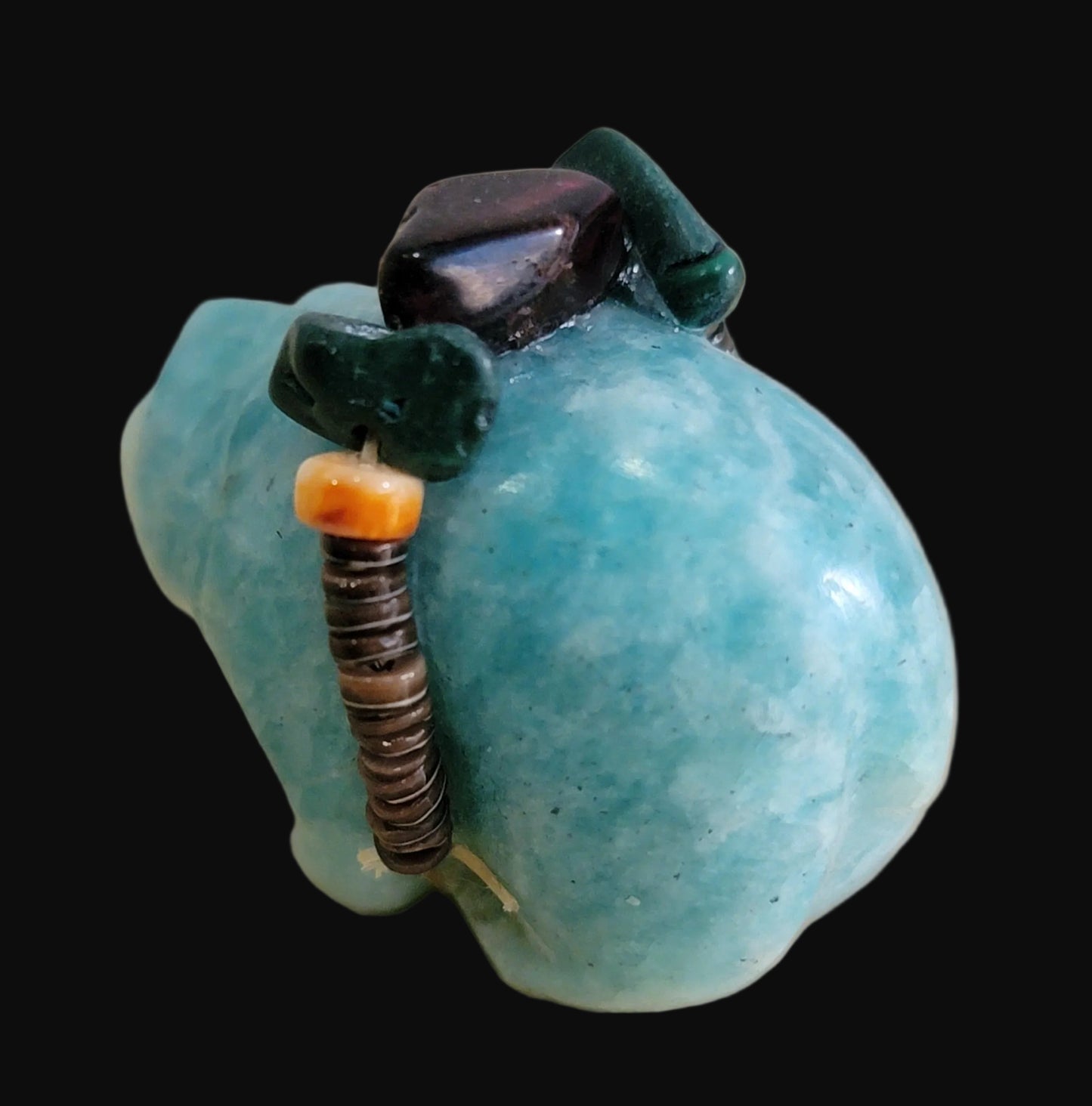 Elegant Amazonite Bear w/Pretty Offering Zuni Fetish