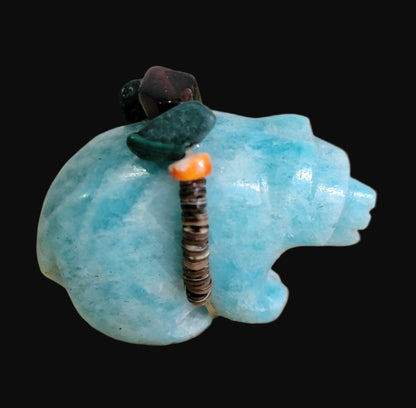 Elegant Amazonite Bear w/Pretty Offering Zuni Fetish