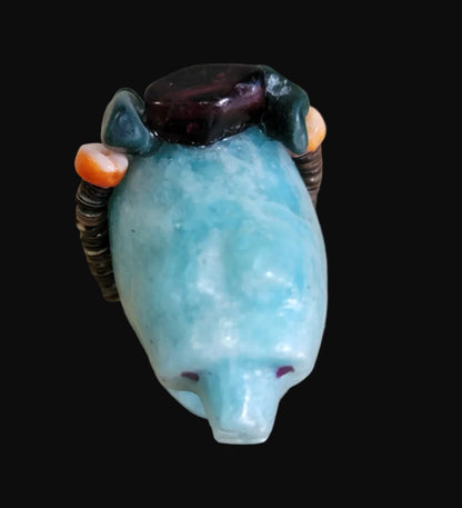 Elegant Amazonite Bear w/Pretty Offering Zuni Fetish