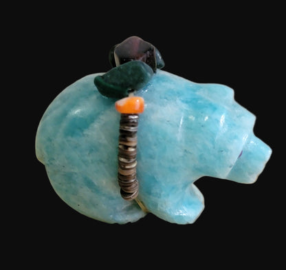 Elegant Amazonite Bear w/Pretty Offering Zuni Fetish