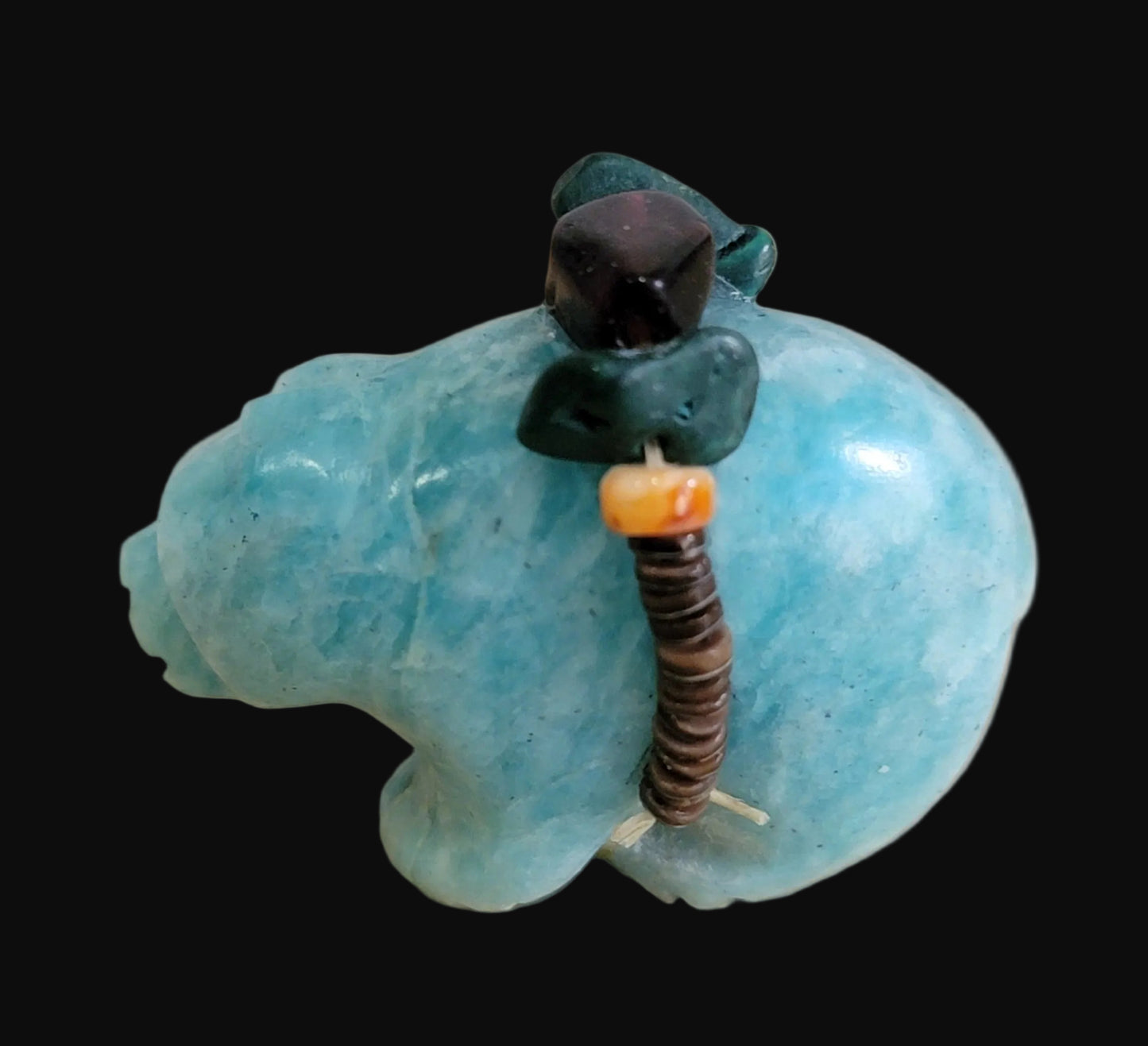 Elegant Amazonite Bear w/Pretty Offering Zuni Fetish