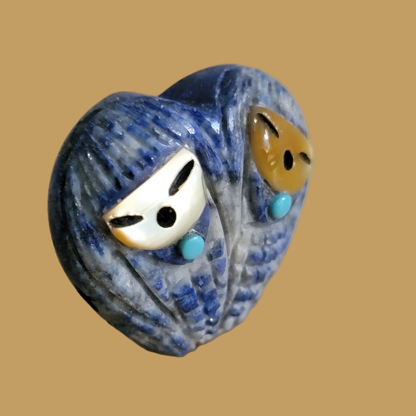 Double Heart Shaped Lapis Zuni Corn Maidens Zuni Fetish