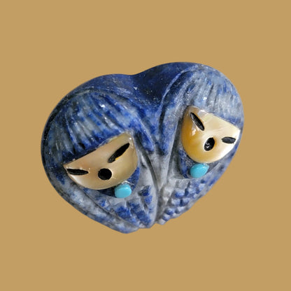 Double Heart Shaped Lapis Zuni Corn Maidens Zuni Fetish