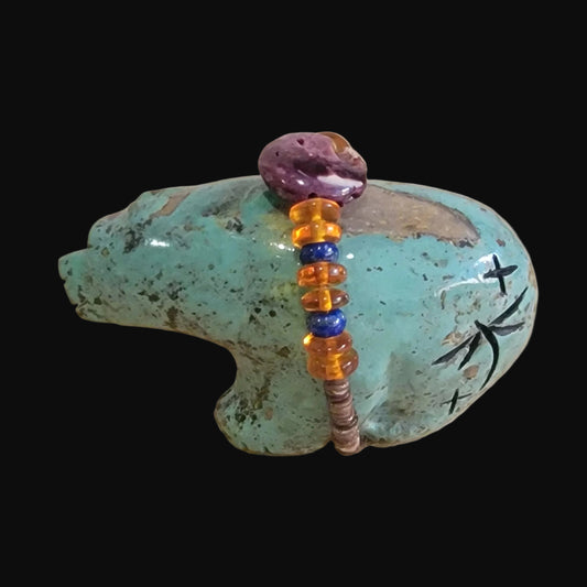 Fabulous Turquoise Bear w/Gemstone Bundle Zuni Fetish