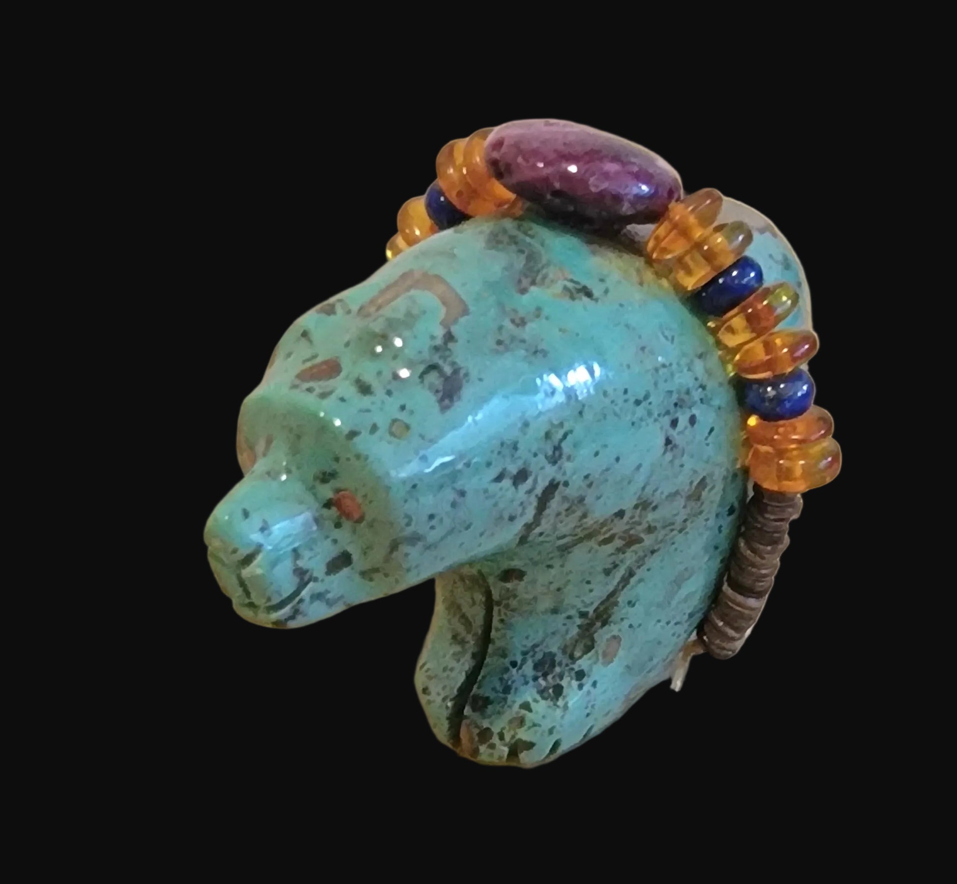 Fabulous Turquoise Bear w/Gemstone Bundle Zuni Fetish