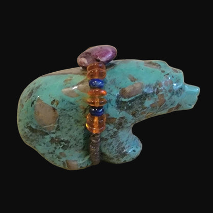 Fabulous Turquoise Bear w/Gemstone Bundle Zuni Fetish