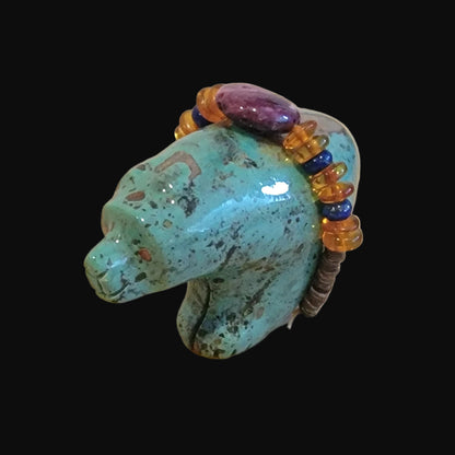 Fabulous Turquoise Bear w/Gemstone Bundle Zuni Fetish
