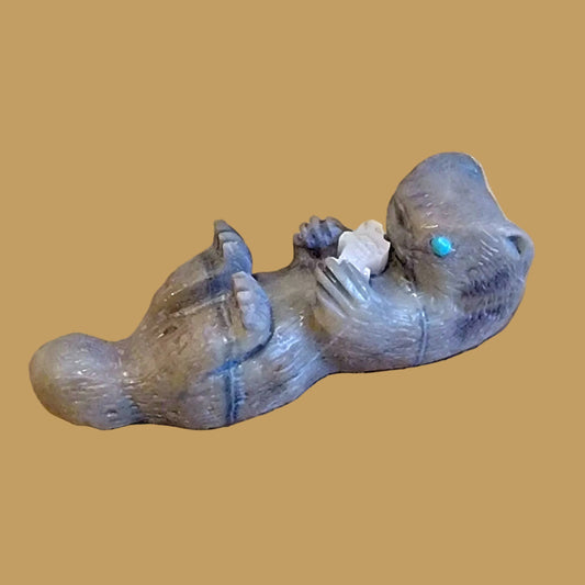 Picasso Marble Otter w/Fish Lunch Zuni Fetish