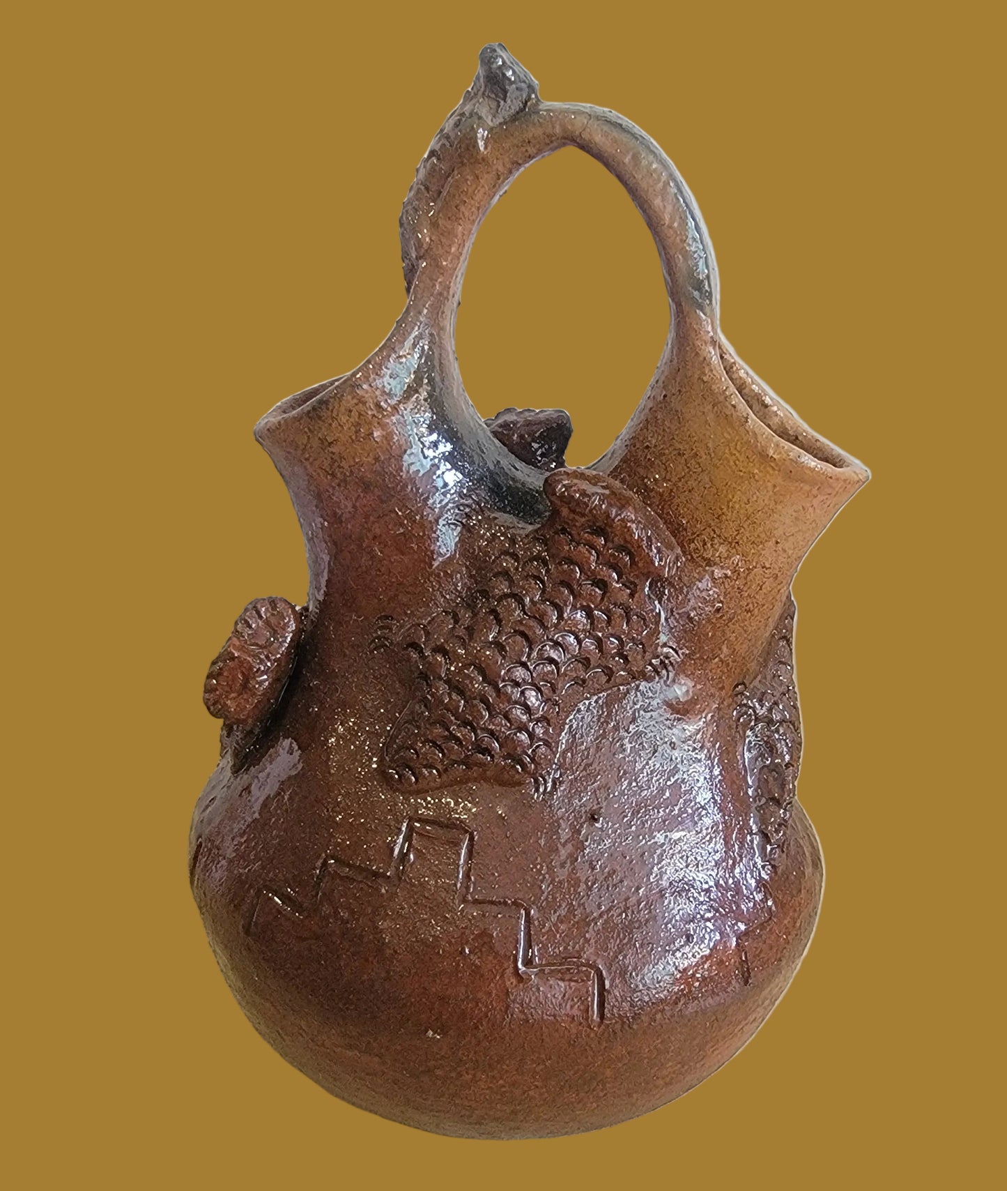 Navajo Pine Pitch Horned Toad Lizard Wedding Vase Indian Pottery