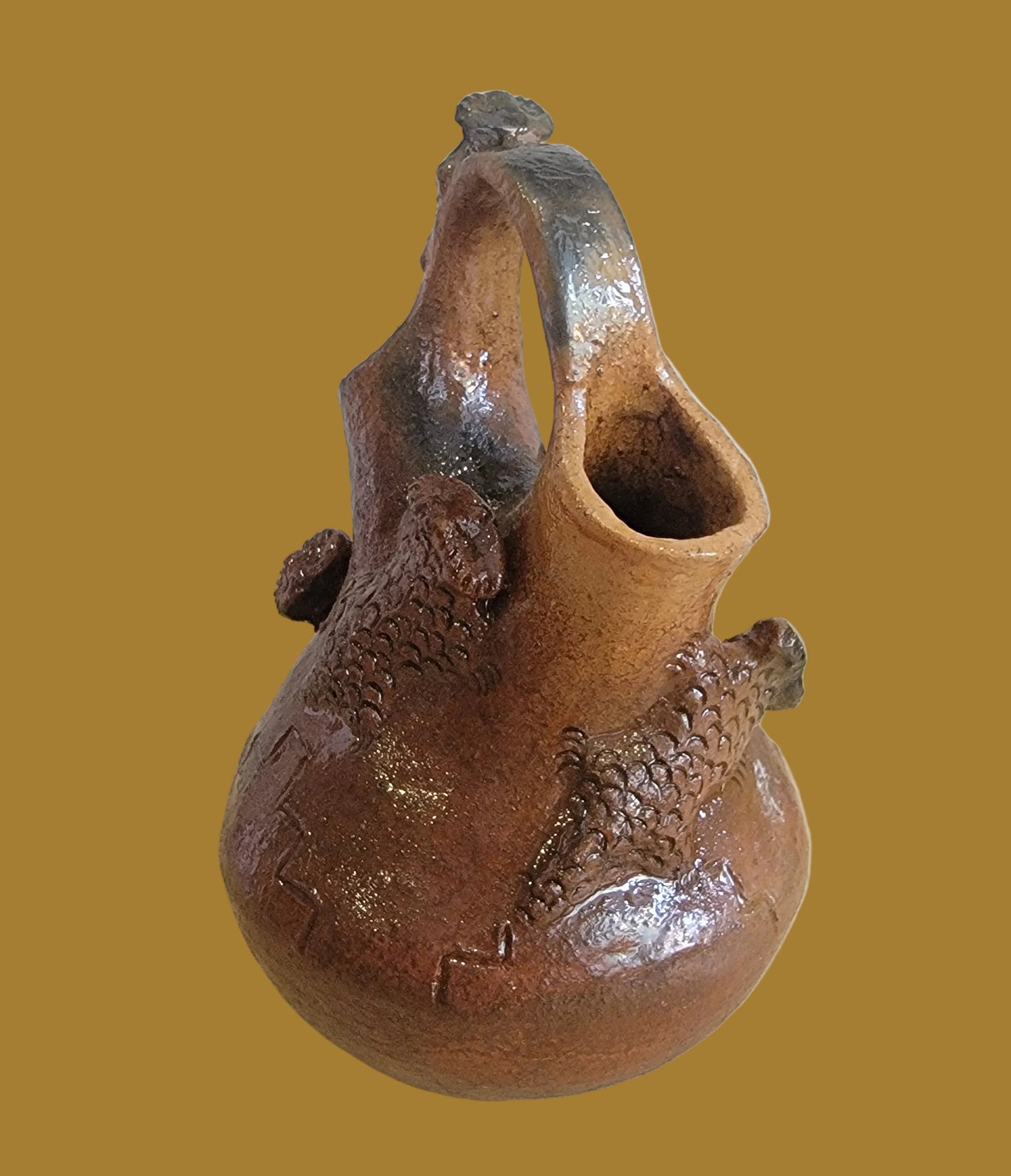Navajo Pine Pitch Horned Toad Lizard Wedding Vase Indian Pottery