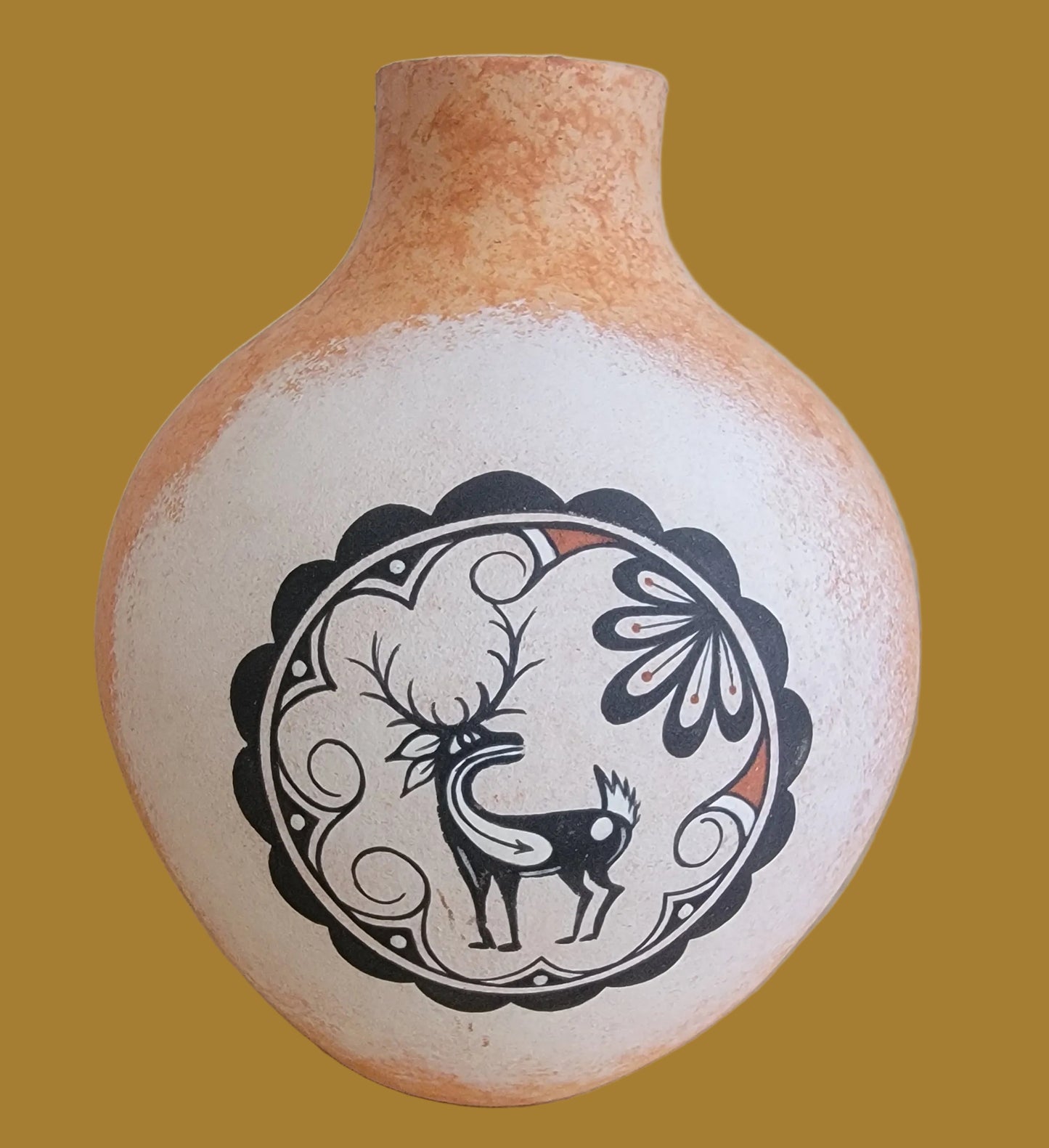 Deer w/Heartline and Raised Medicine Bear Pueblo Pottery Va