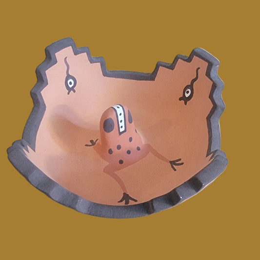Kiva Step/Raincloud Rim Zuni Pueblo Pottery w/ Raised Frog