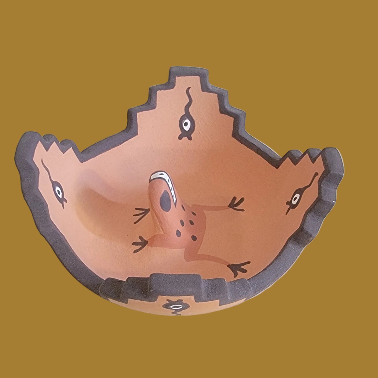 Kiva Step/Raincloud Rim Zuni Pueblo Pottery w/ Raised Frog