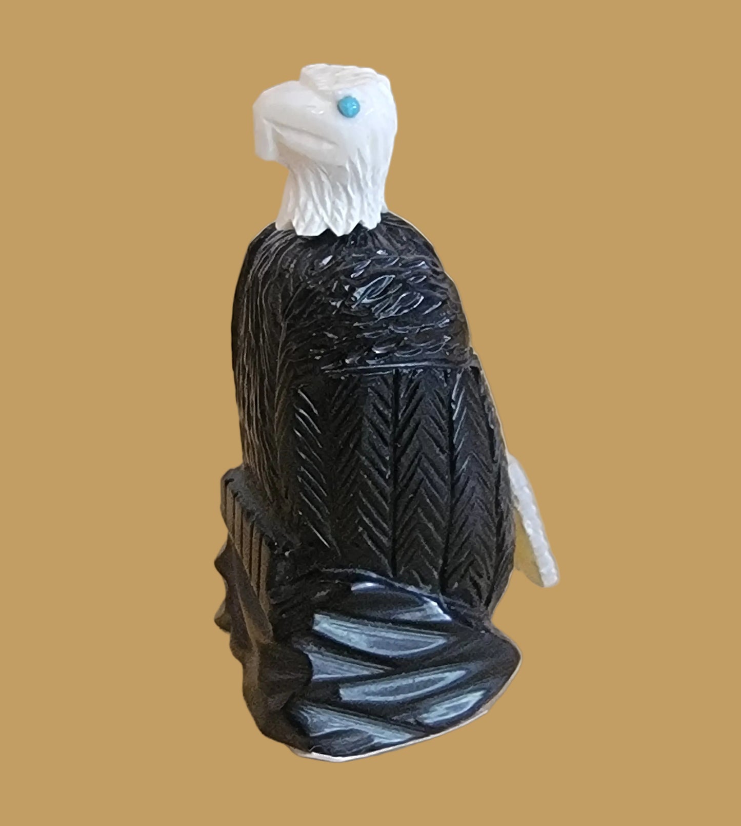 Regal Eagle Jet, Shell and Antler Zuni Fetish
