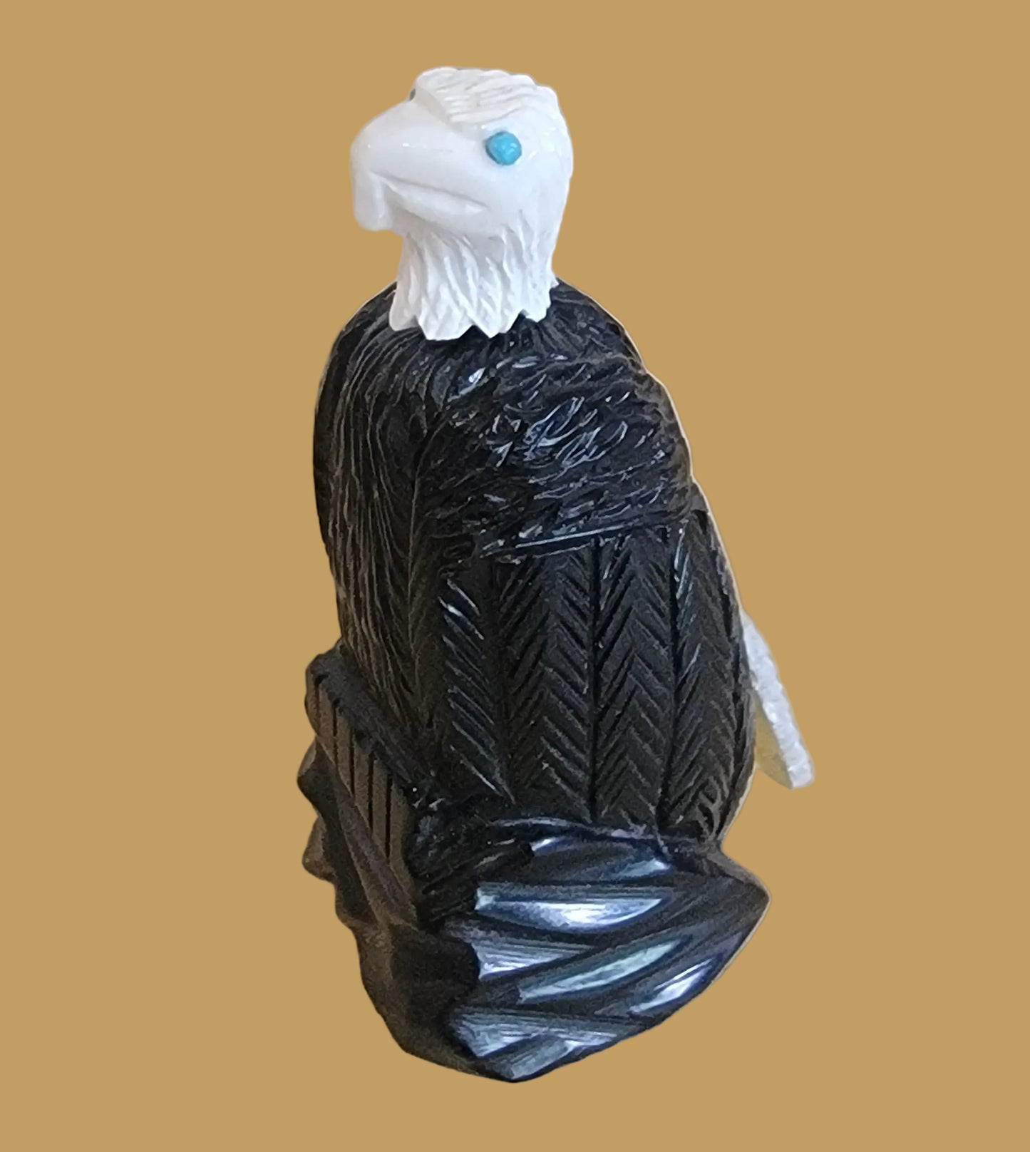 Regal Eagle Jet, Shell and Antler Zuni Fetish