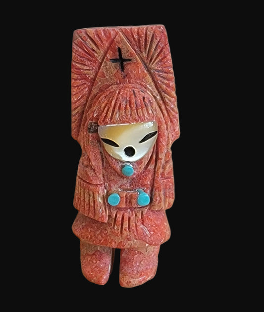 Zuni Apple Coral Maiden w/ Tablita Zuni Fetish