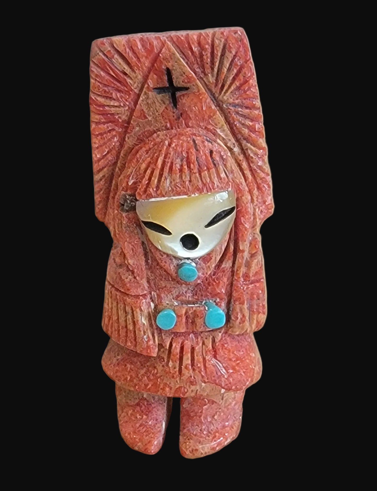 Zuni Apple Coral Maiden w/ Tablita Zuni Fetish