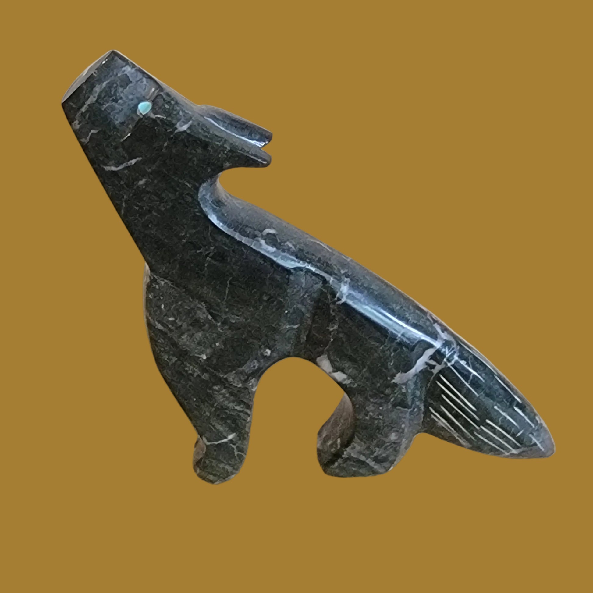 Marble Coyote w/ Heartline Zuni Fetish