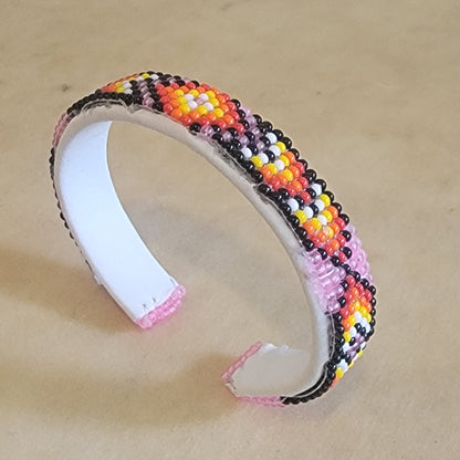Fully Beaded Navajo Pink w/Fire Colors Bracelet Indian Jewelry