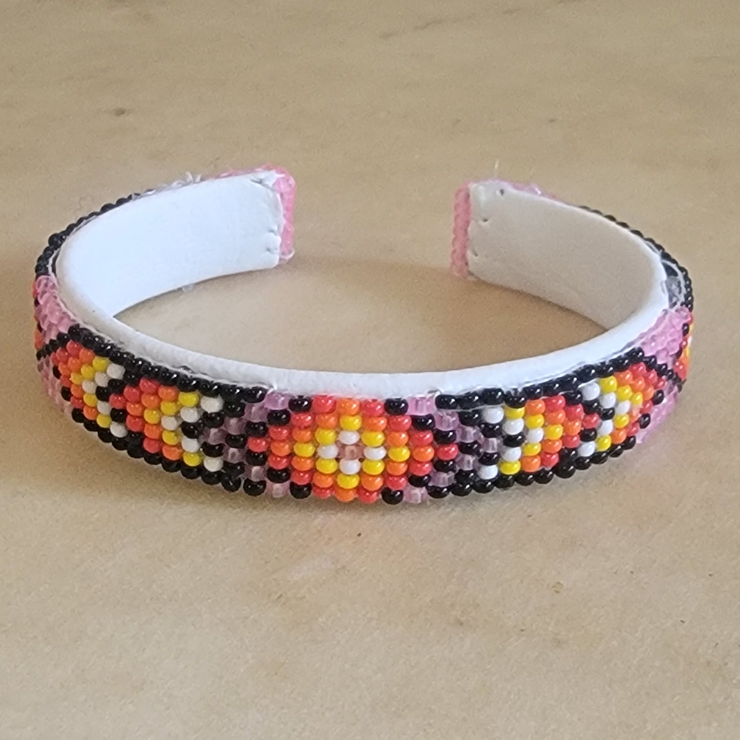 Fully Beaded Navajo Pink w/Fire Colors Bracelet Indian Jewelry