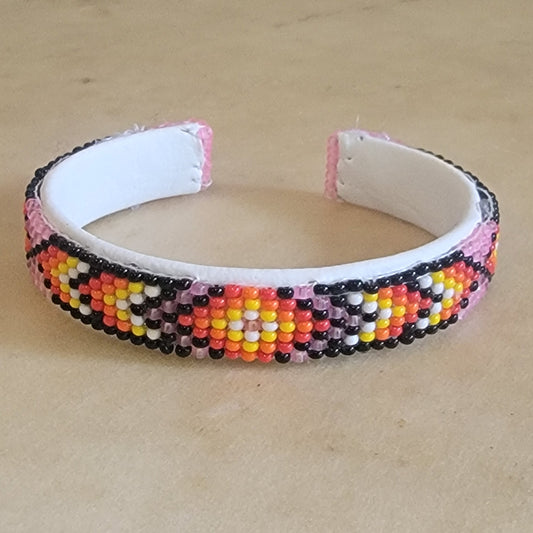 Fully Beaded Navajo Pink w/Fire Colors Bracelet Indian Jewelry