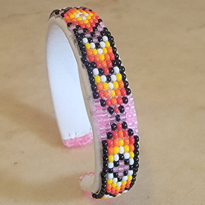 Fully Beaded Navajo Pink w/Fire Colors Bracelet Indian Jewelry