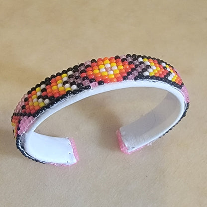 Fully Beaded Navajo Pink w/Fire Colors Bracelet Indian Jewelry