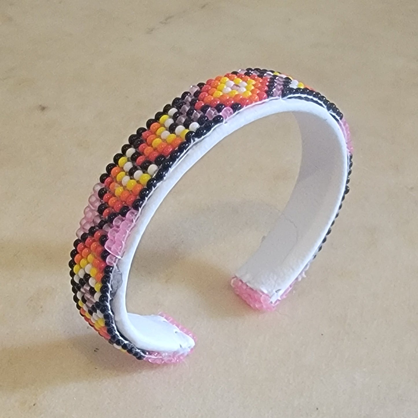 Fully Beaded Navajo Pink w/Fire Colors Bracelet Indian Jewelry