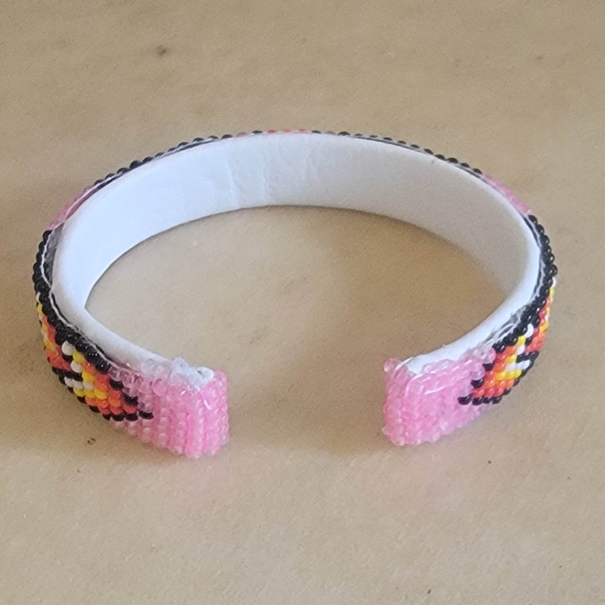 Fully Beaded Navajo Pink w/Fire Colors Bracelet Indian Jewelry