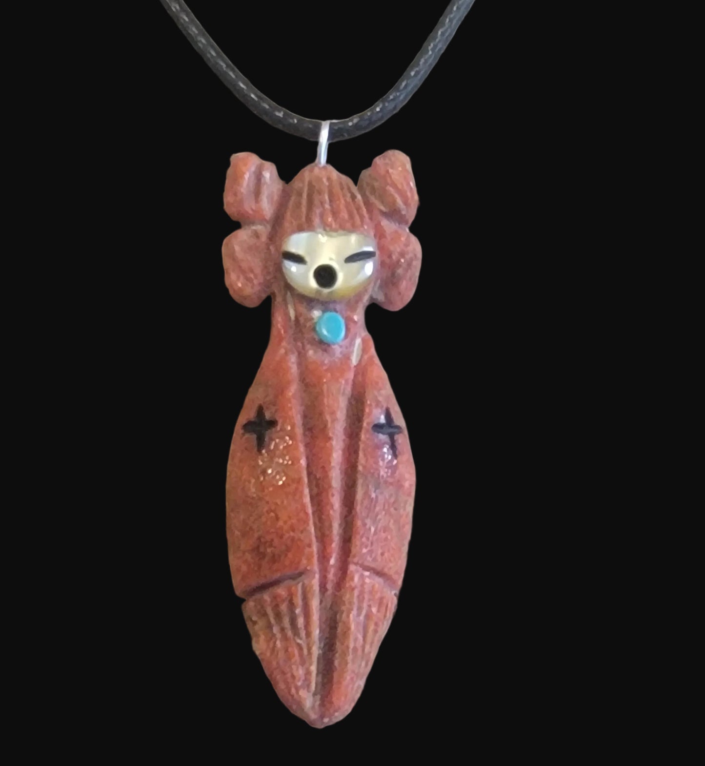 Hopi Style Apple Coral  Butterfly Maiden Zuni Fetish Pendant