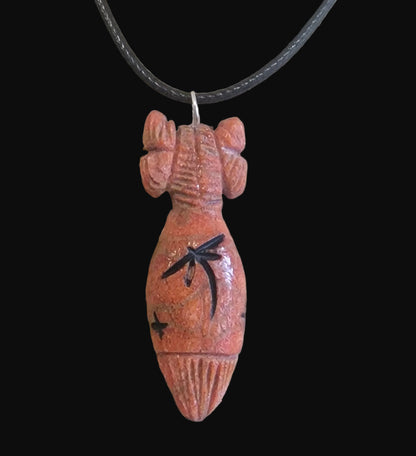 Hopi Style Apple Coral  Butterfly Maiden Zuni Fetish Pendant