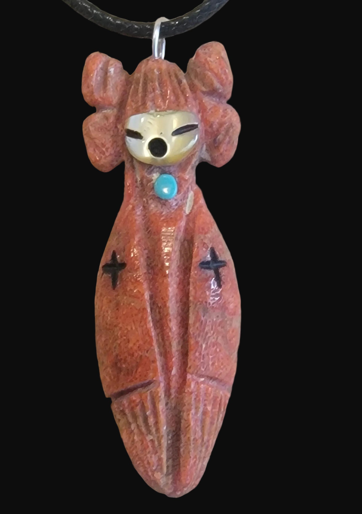 Hopi Style Apple Coral  Butterfly Maiden Zuni Fetish Pendant