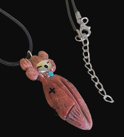 Hopi Style Apple Coral  Butterfly Maiden Zuni Fetish Pendant
