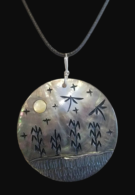 Elegant and Unique Zuni Harvest Moon Silver Lip Zuni Fetish Pendant